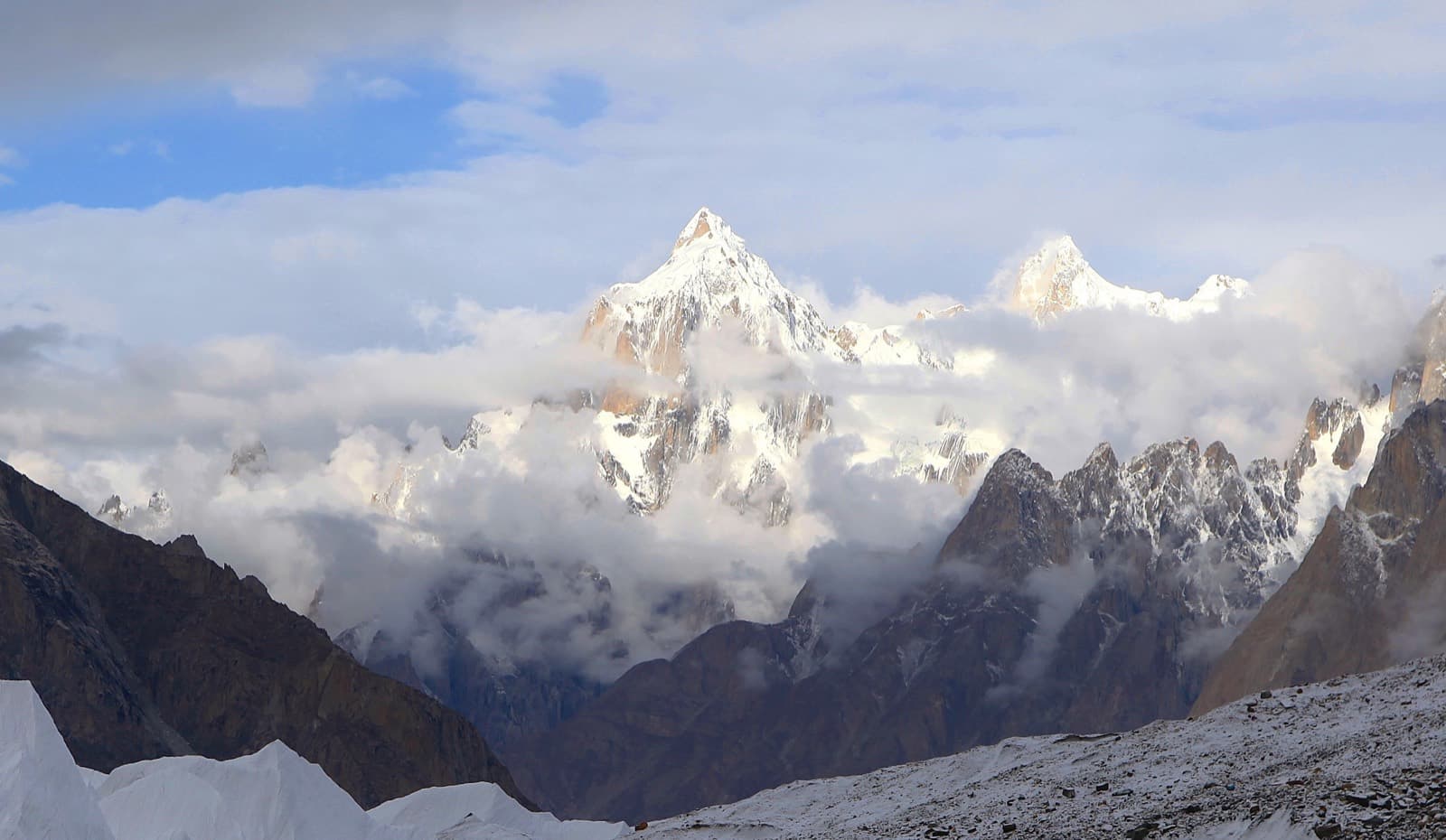 Paiju Peak wreathed in cloud above the Braldu valley